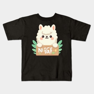 Cute Alpaca's Greeting. Alpaca says "NICE DAY" T-Shirt Kids T-Shirt